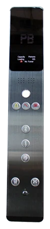 Push-button station with white display and round button for better readability.